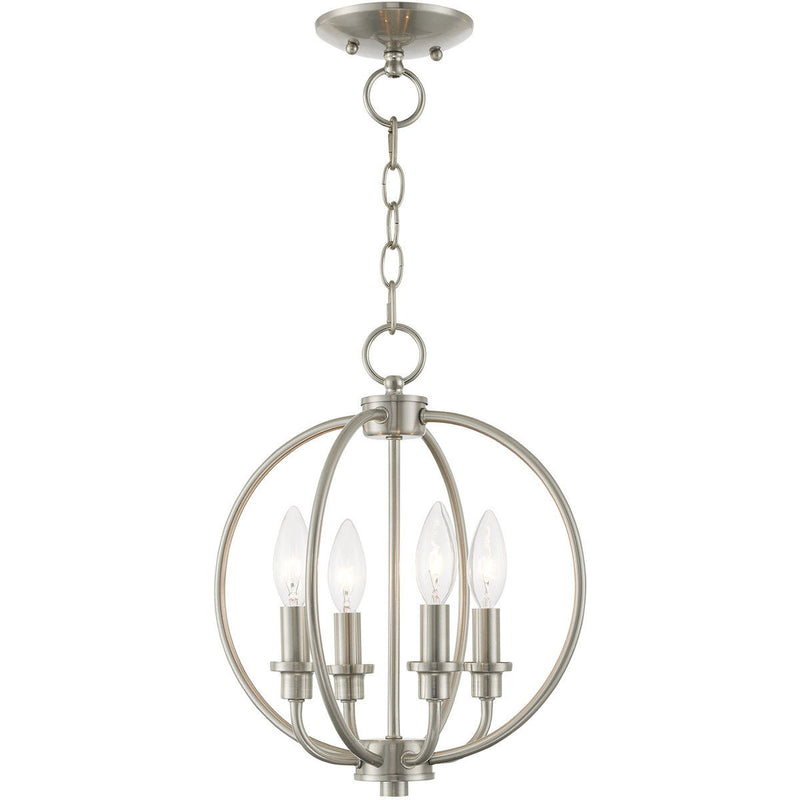 15" Four Light Dimmable Chandelier With Shades - Nickel