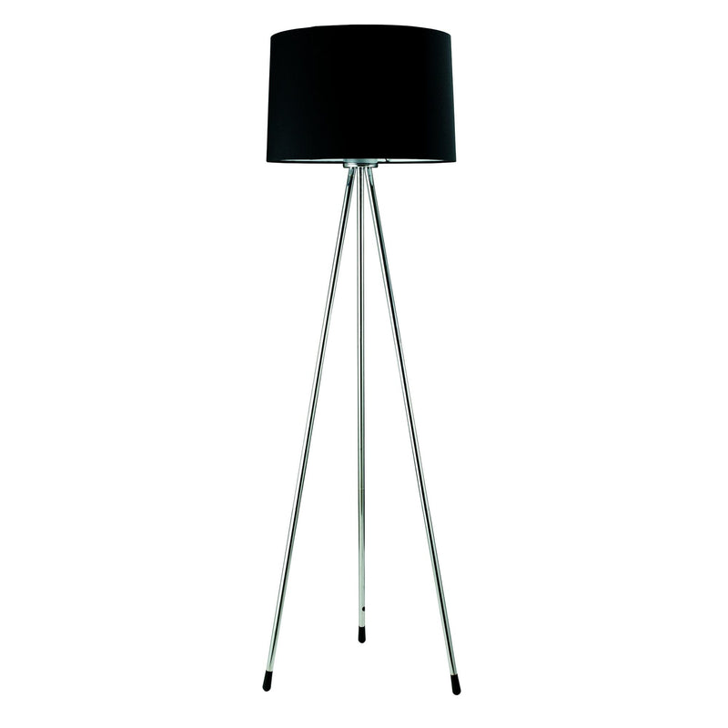 Tripod Floor Lamp With Black Fabric Drum Shade - Silver