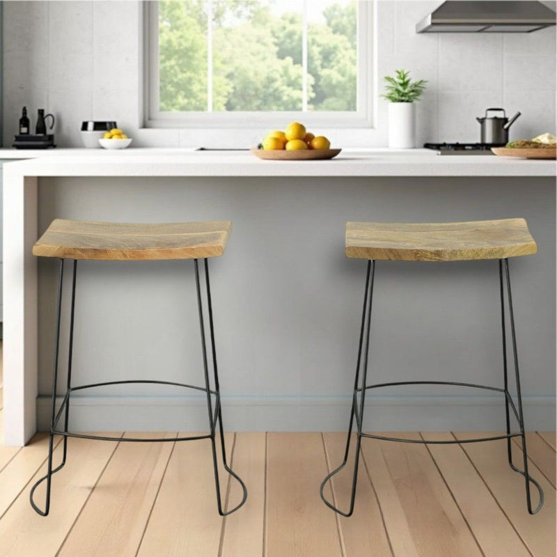 25" Steel Backless Counter Height Bar Chairs (Set of 2) - Natural And Black