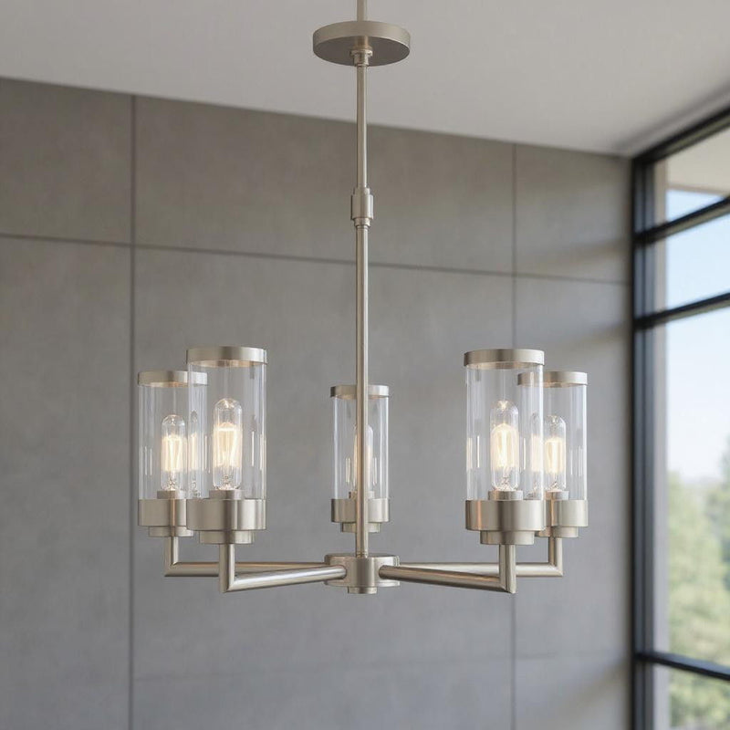 22'' Five Light Dimmable Chandelier With Shades - Nickel