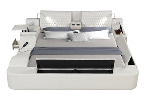 Zoya Smart Multifunctional Queen Size Bed Made with Wood in Beige