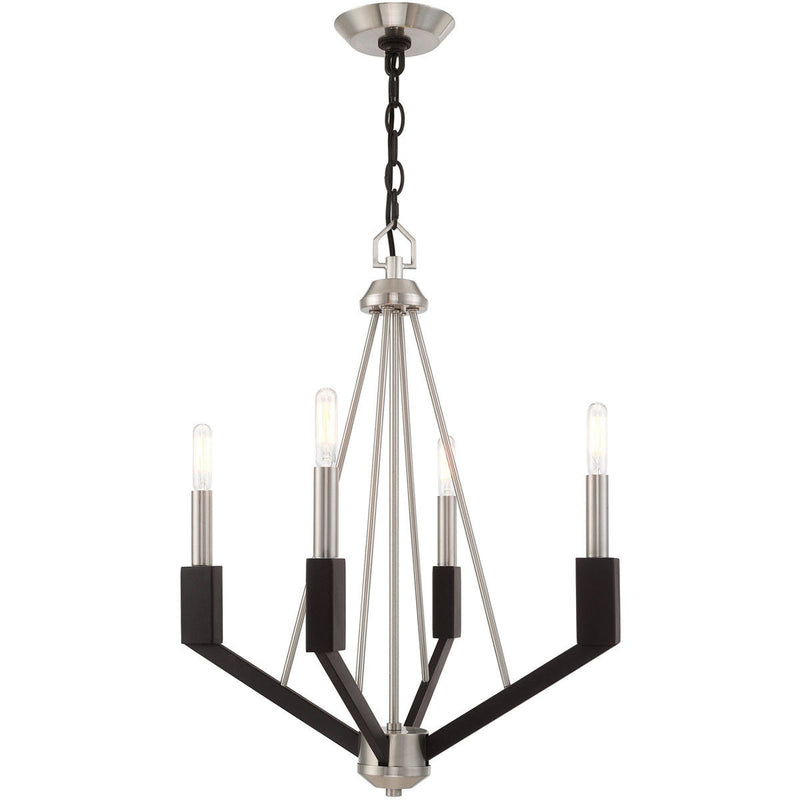 23" Four Light Dimmable Chandelier With Shades - Nickel
