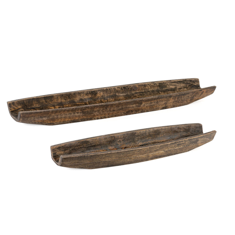 Solid Wood Boat Vanity Trays (Set of 2) - Dark Brown