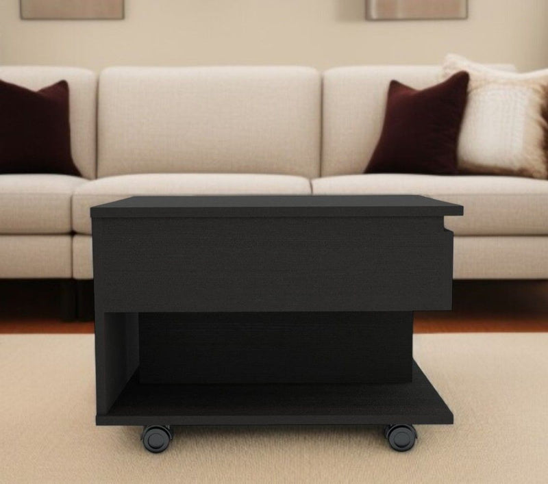 Manufactured Wood Rectangular Lift Top Coffee Table With Drawer - Black