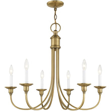 Load image into Gallery viewer, Six Light Metal Dimmable Chandelier With Shades - Antiqued Brass
