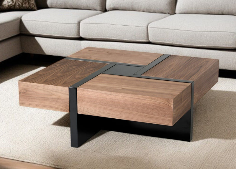 Square Coffee Table With Four Drawers - Brown And Black