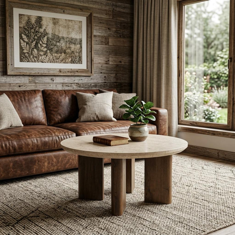 Oval Coffee Table - Beige / Brown / Stone