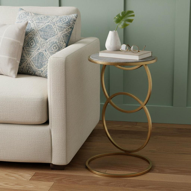 Marble And Iron Round End Table - Gold And Gray