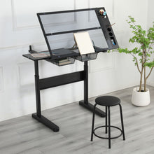 Load image into Gallery viewer, Hand Crank Adjustable Drafting Table Drawing Desk With 2 Metal Drawers With Stool
