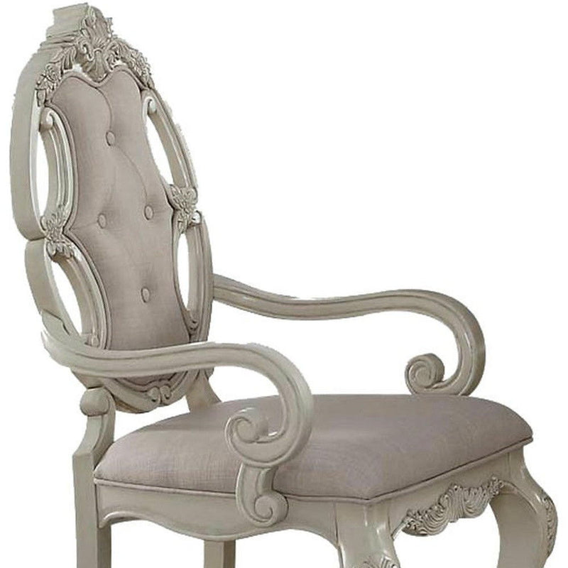 Tufted Fabric Solid Wood Dining Arm Chairs (Set of 2) - Gray