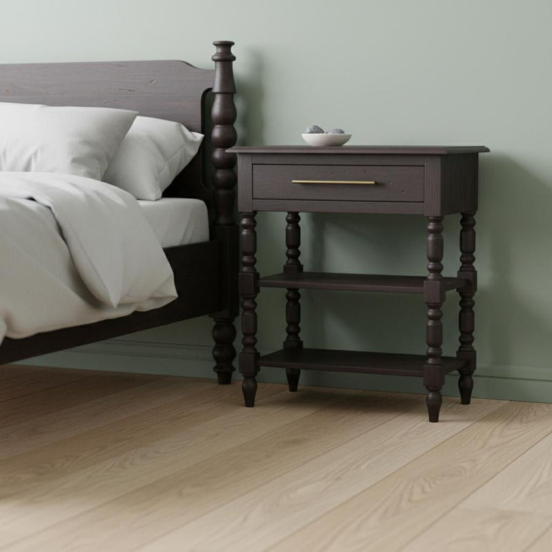 Solid Wood One Drawer Nightstand - Dark Brown