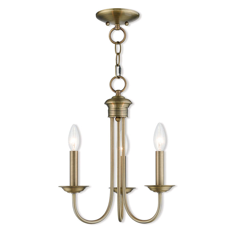 16" Three Light Dimmable Chandelier With Shades - Antiqued Brass