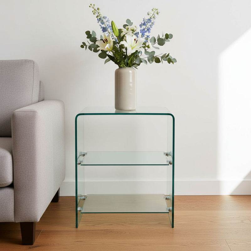 Glass Floor Shelf End Table With Two Shelves - Clear