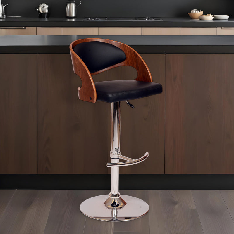 43" Faux Leather Swivel Low Back Adjustable Height Bar Chair - Black / Silver