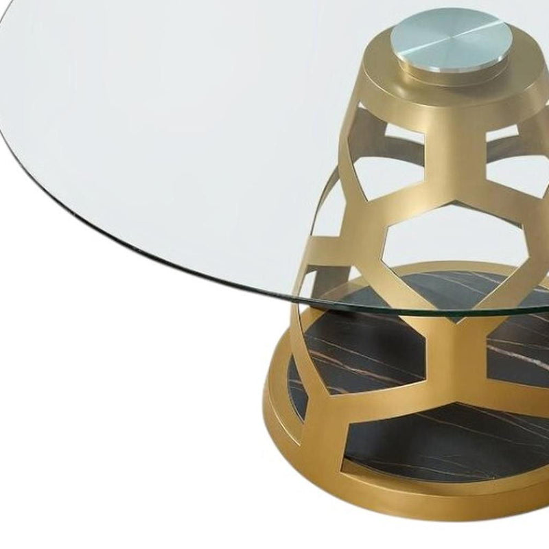 48" Rounded Glass And Metal Pedestal Base Dining Room Table - Clear