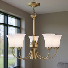 Load image into Gallery viewer, 21" Six Light Dimmable Chandelier With Shades - Antiqued Brass
