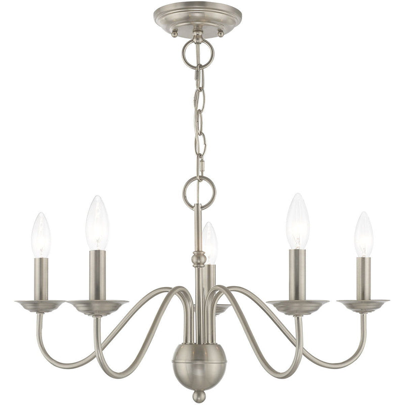 13" Five Light Dimmable Chandelier With Shades - Nickel / Pearl Silver