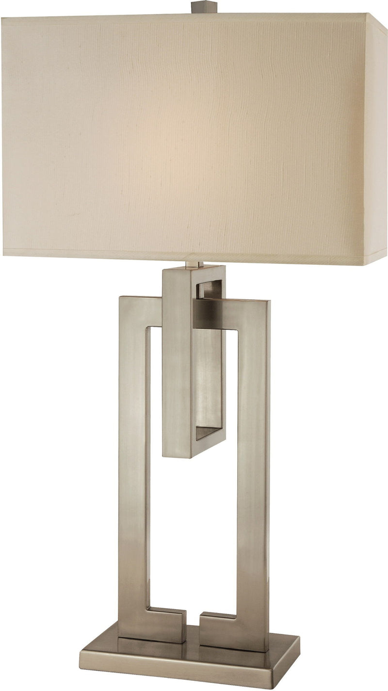 Iron Geometric Table Lamp With Ivory Shade - Nickel