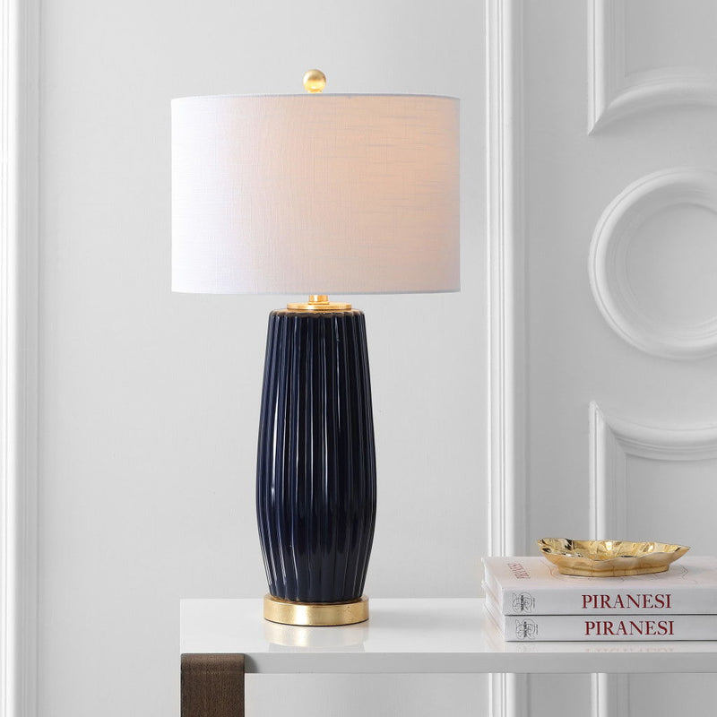 Table Lamp With Drum Shade - Navy Blue