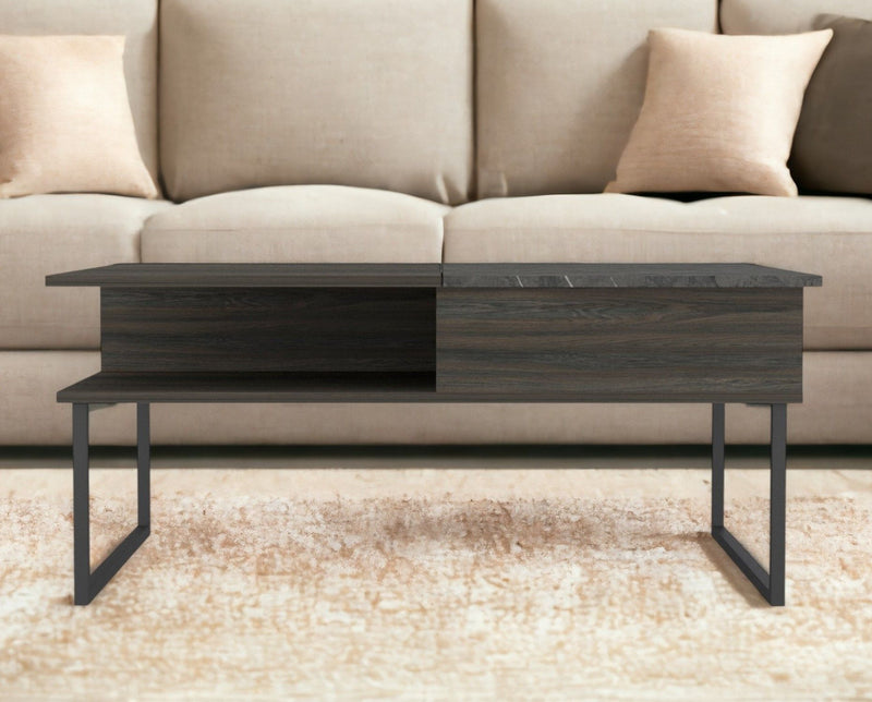 41" Wood And Metal Lift Top Coffee Table With Shelf - Espresso And Black