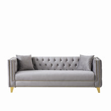 Load image into Gallery viewer, 3 Seater Deep Seat Sofa, Sofa With Button Nailhead, Square Arm Couches, Furniture For Living Room - Gray
