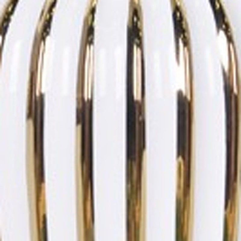 Striped Round Table Vase - White / Gold