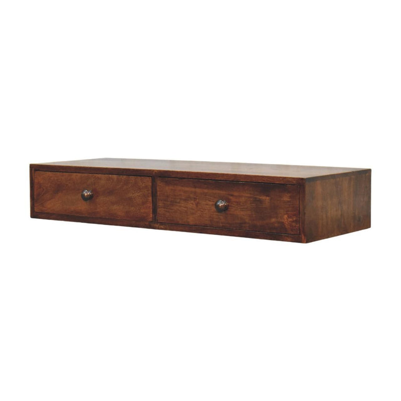 Floating Wall Mount Console Table With Two Drawers - Brown