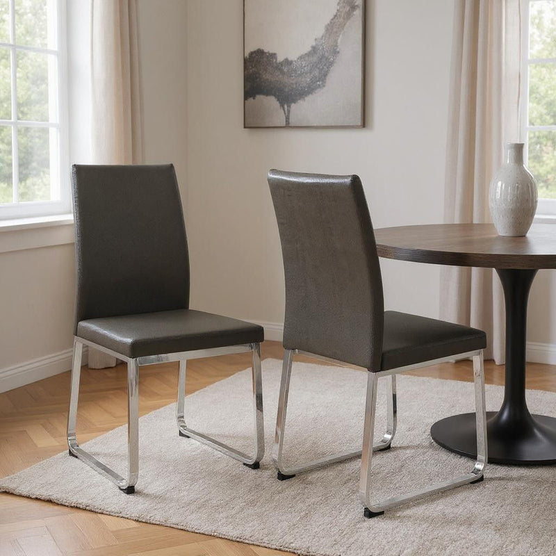 Contemporary Upholstered Faux Leather Dining Side Chairs (Set of 2) - Gray