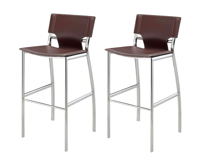 Faux Leather Metal Low Back Counter Height Bar Chairs (Set of 2) - Brown / Silver
