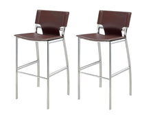 Load image into Gallery viewer, Faux Leather Metal Low Back Counter Height Bar Chairs (Set of 2) - Brown / Silver
