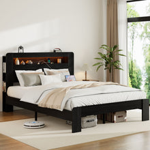 Load image into Gallery viewer, Wood Platform Bed Frame With Storage LED Light Headboard &amp; USB
