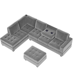 Orisfur. Modern Sectional Sofa with Reversible Chaise, L Shaped  Couch Set with Storage Ottoman and Two Cup Holders for Living Room