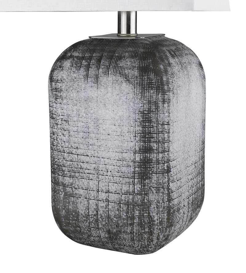 Ceramic Table Lamp With White Square Shade - Blue And Gray