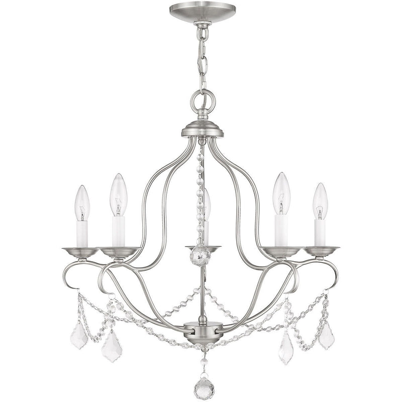 24" Five Light Dimmable Chandelier With Shades - Nickel