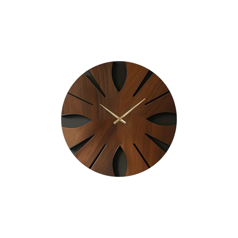 Silent Analog Abstract Round Wall Clock - Brown
