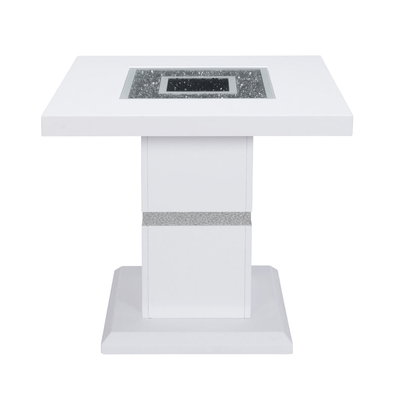 24" Glass And Wood Faux Crystal Bling Square Pedestal End Table - White And Silver