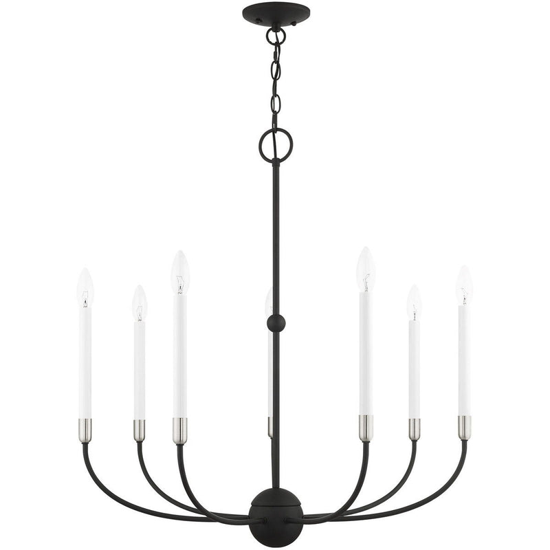 30" Seven Light Dimmable Chandelier With Shades - Black
