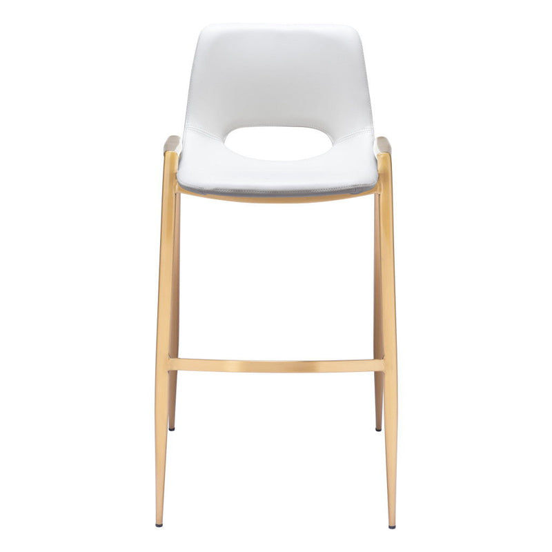 30" Faux Leather And Steel Low Back Bar Height Bar Chairs (Set of 2) - White / Gold