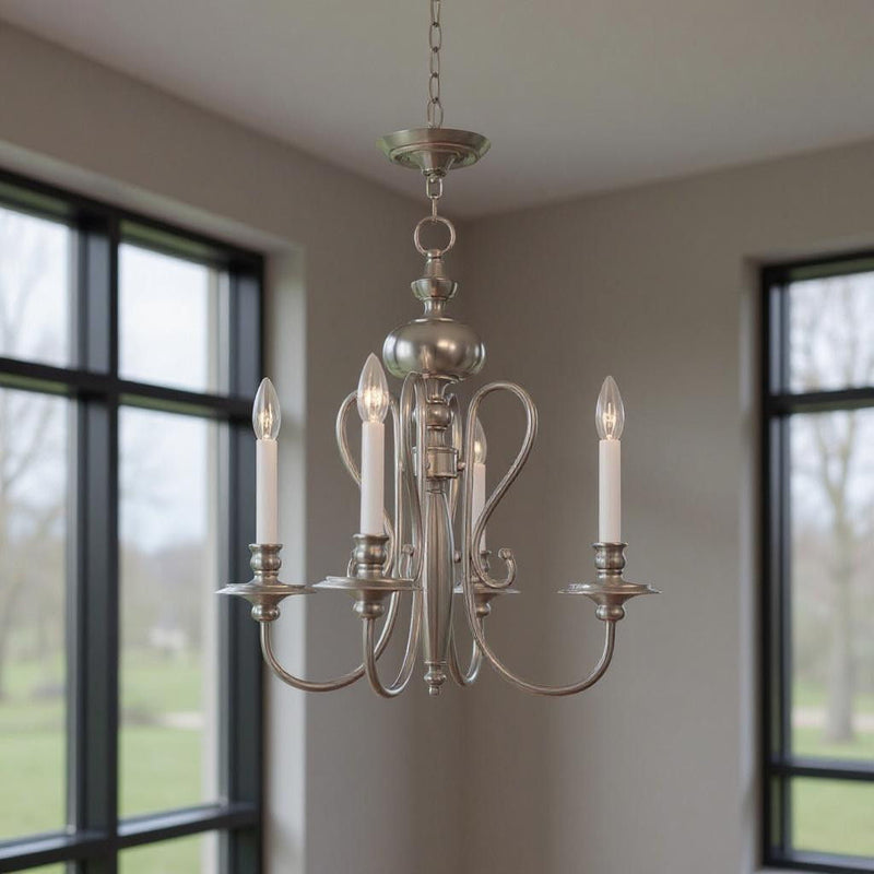 22" Four Light Dimmable Chandelier With Shades - Nickel