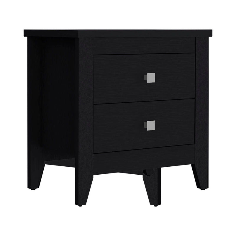 24" Two Drawer Faux Wood Nightstand - Black