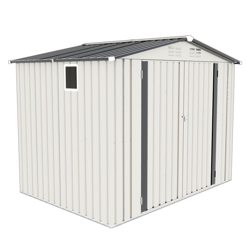 Outdoor Garden Storage Shed, Tool Shed With Pitched Roof Waterproof With 1 Window And 2 Lockable Door - White / Gray