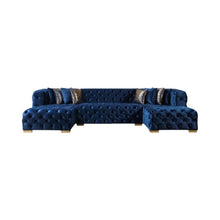 Load image into Gallery viewer, Tufted Velvet Modular U Shaped Sofa Chaise Sectional With Toss Pillows - Blue
