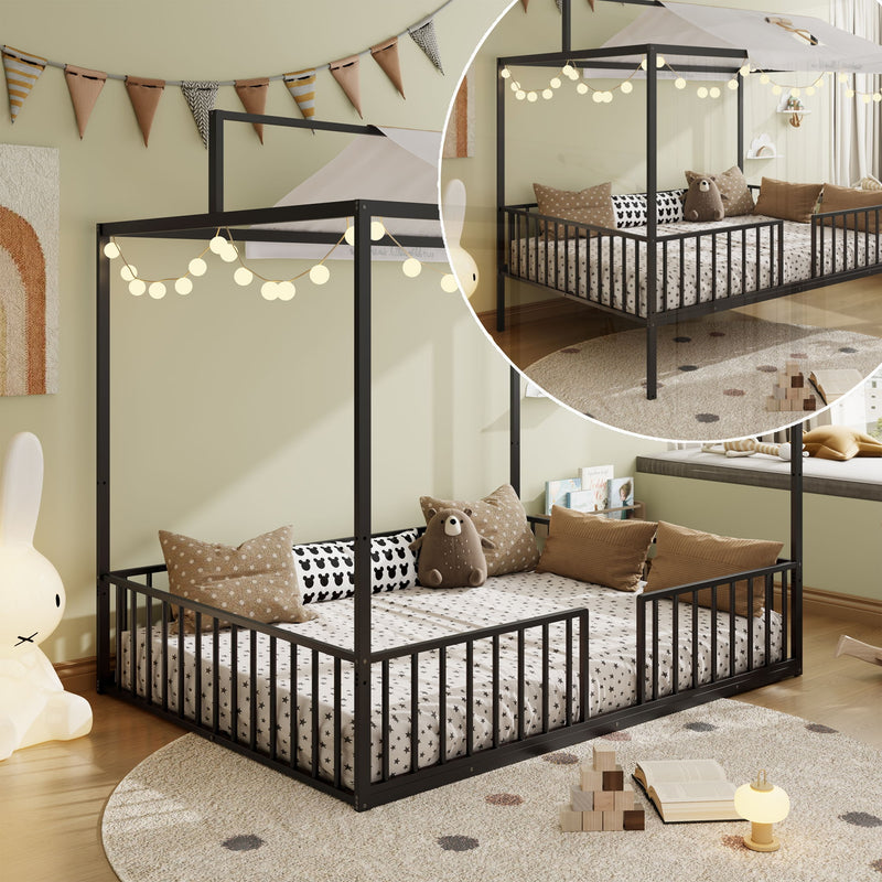 3 In 1 Convertible Montessori Floor Bed With Fenced Support