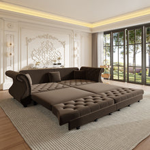 Load image into Gallery viewer, Oversized Chesterfield Pull Out Sofa Bed, Roll Arm Couch With Flower Tufting For Living Room
