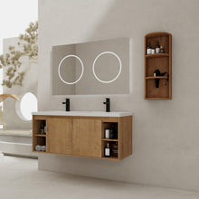 Load image into Gallery viewer, Modern 48" Wall Mounted Bathroom Vanity With Double Resin Sink And Storage Rack Soft Close Doors - Imitative Oak
