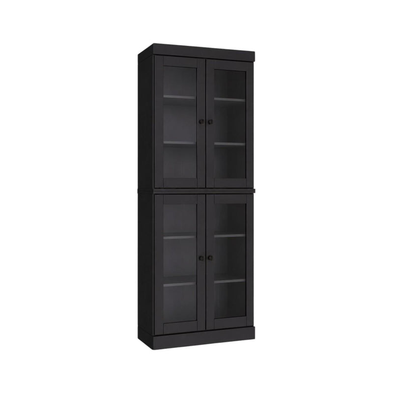 Solid Wood Adjustable Six Tier Library Bookcase With Four Doors - Black