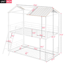 Load image into Gallery viewer, Twin Over Twin Bunk Bed Metal Bed with Half Roof, Guardrail and Ladder White
