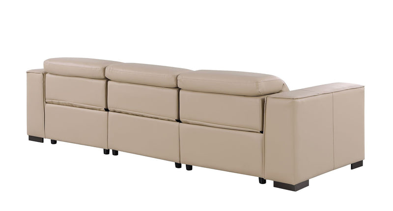 Top Grain Leather Reclining USB Sofa (720305) - Beige