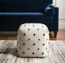 Load image into Gallery viewer, Wool Polka Dots Cube Pouf Ottoman - Cream / Black
