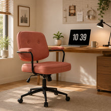 Load image into Gallery viewer, Button Mid Back Swivel Desk Chair With Curved Armrest - Pink
